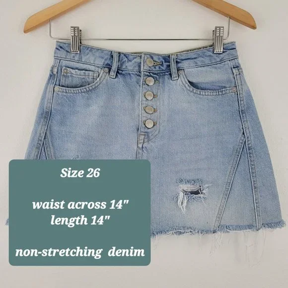 Free People We The Free Button Fly Denim Distressed Mini Skirt Si… - Picture 5 of 14